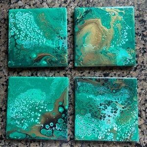 Green and Gold Abstract Coasters